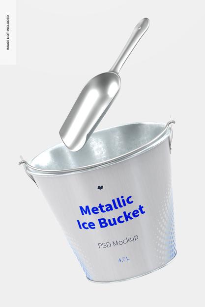 Free Metallic Ice Bucket Mockup, Floating Psd