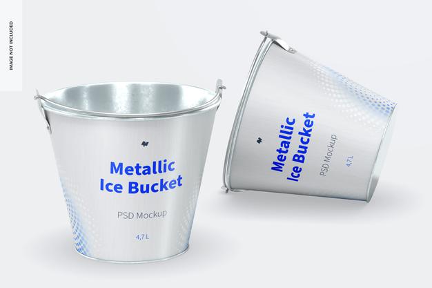 Free Metallic Ice Bucket Mockup, Perspective Psd