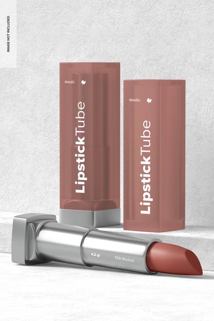 Free Metallic Lipstick Tubes Mockup, Standing And Dropped Psd