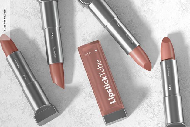 Free Metallic Lipstick Tubes Set Mockup, Psd