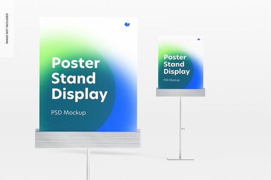 Free Metallic Poster Stands Display Mockup, Close-Up Psd