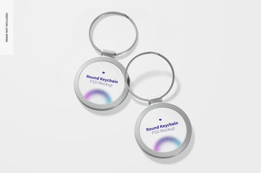 Free Metallic Round Keychains Mockup, Front View Psd