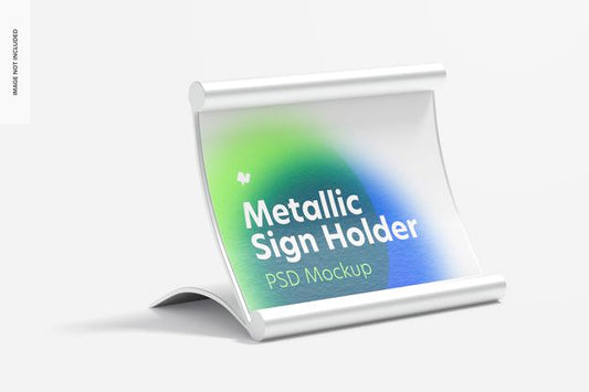 Free Metallic Table Sign Holder Mockup, Right View Psd