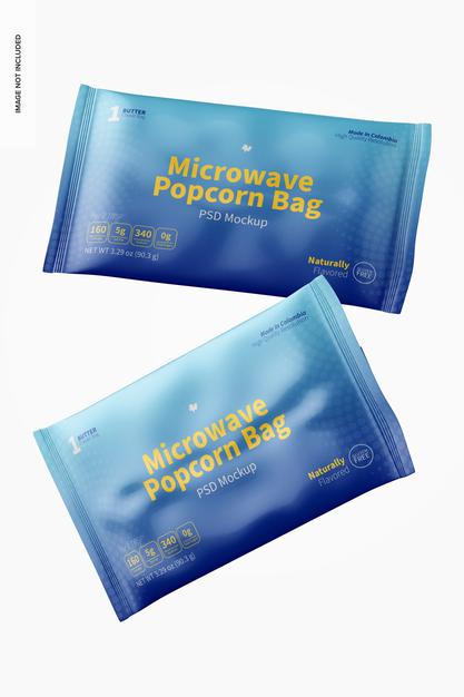 Free Microwave Popcorn Bags Mockup, Floating Psd