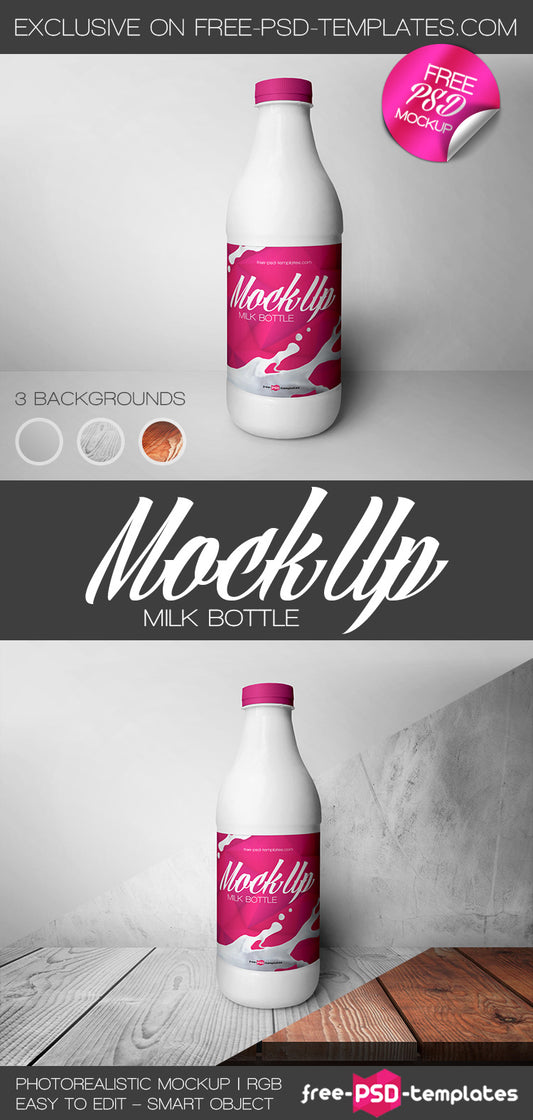 Free Milk Bottle Mockup Psd
