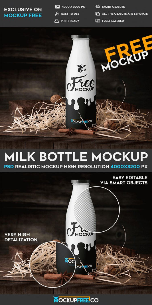 Free Milk Bottle – Psd Mockup