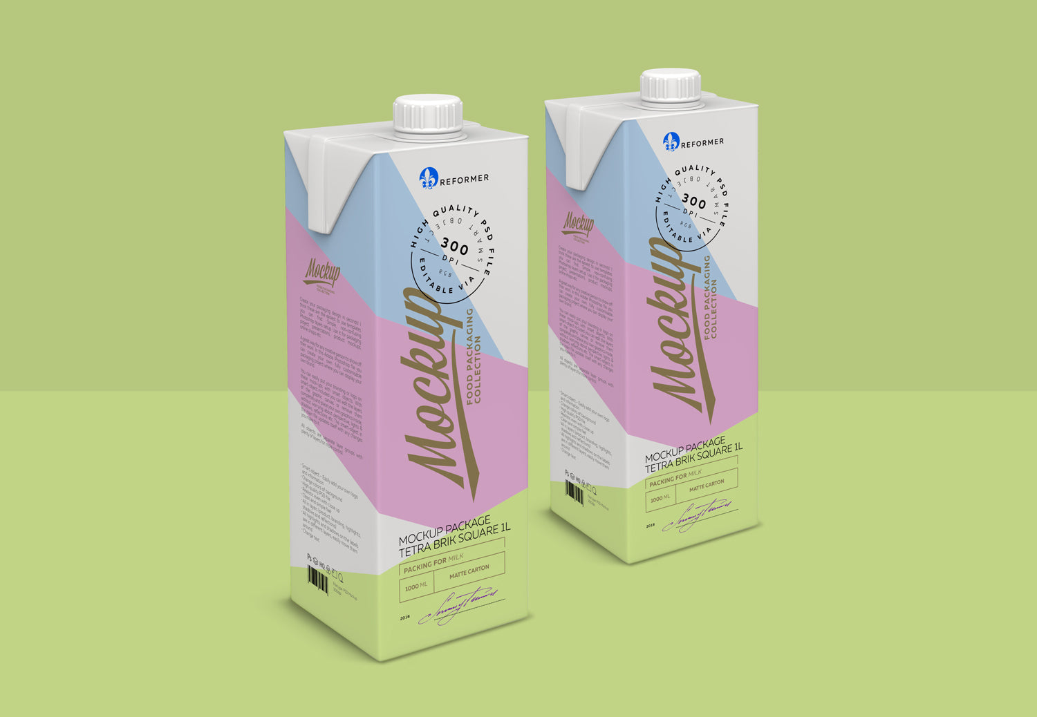 Free Milk Box Packaging Tetra Brik Square 1L Mockup Psd 2018
