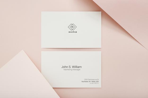 Free Minimal Business Card Mockup, Front And Back Side, Top View Psd