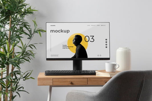 Free Minimal Desktop Workspace Mock-Up Design Psd