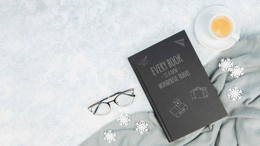 Free Minimalist Book Concept With Glasses And Cup Of Coffee Psd