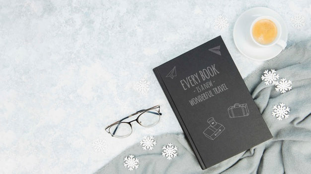 Free Minimalist Book Concept With Glasses And Cup Of Coffee Psd