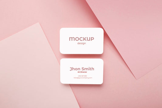 Free Minimalist Business Card Mockup Composition On Geometric Background With Pink And White Colors Psd