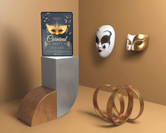 Free Minimalist Decor With Golden Rings And Masks Psd