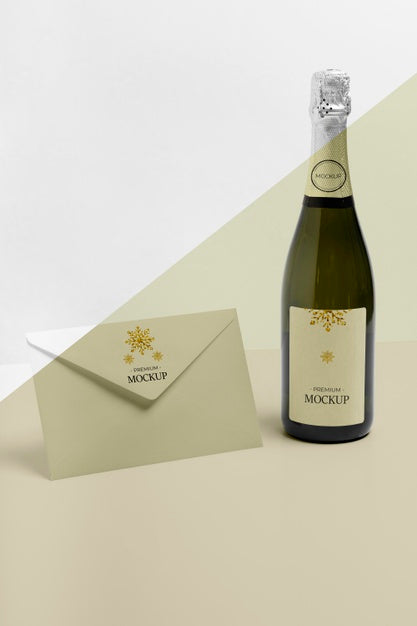 Free Minimalist Envelope And Champagne Bottle Mock-Up Psd