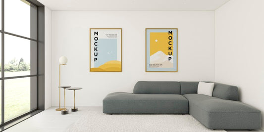 Free Minimalist Interior Arrangement With Frames Mock-Up Psd
