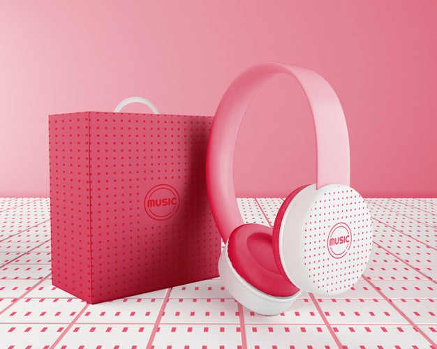 Free Minimalistic Pink Headphones Arrangement Psd