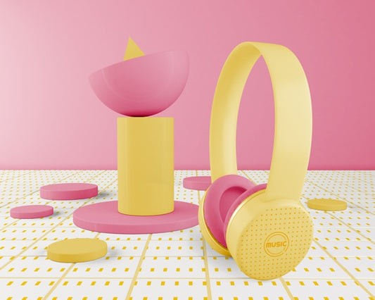 Free Minimalistic Yellow Headphones Arrangement Psd