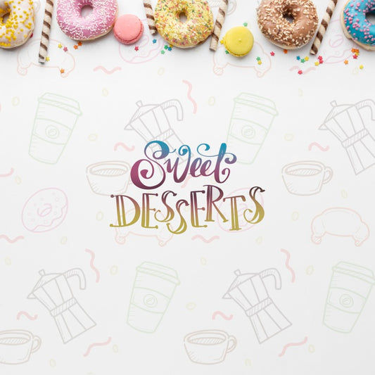 Free Mix Of Colorful Donuts And Wafer Sticks With Mock-Up Psd