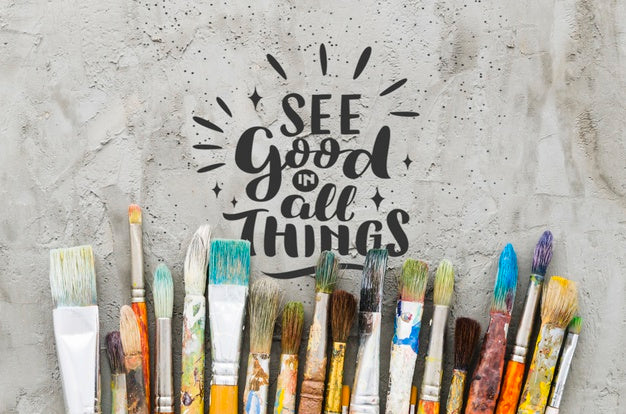 Free Mix Of Colorful Used Brushes With Positive Message Psd