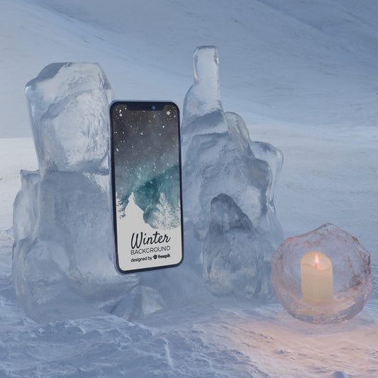 Free Mobile On Ice Block Light By Candle Psd