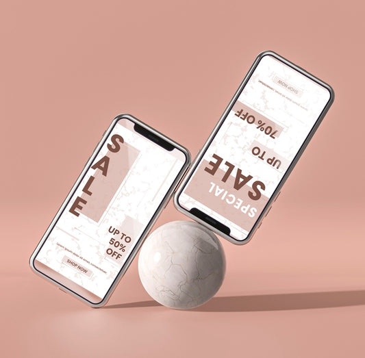 Free Mobile Phone 3D Mock-Up And White Ball Concept Psd