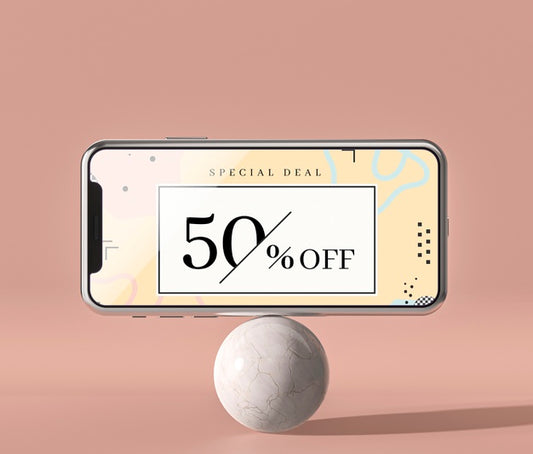 Free Mobile Phone 3D Mock-Up Standing On White Ball Psd