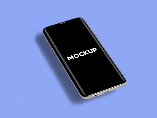 Free Mobile Phone On Blue Background Mock Up Design Psd