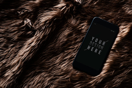 Free Mobile Phone Screen Mockup On Fur Surface Psd