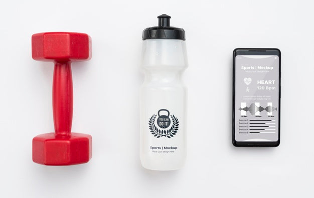 Free Mobile With Water Bottle Beside Psd