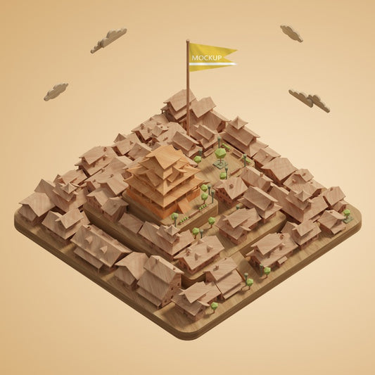 Free Mock-Up 3D Cities World Day Miniature Model Psd