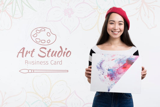 Free Mock-Up Ad For Art Studio And Cute Girl Psd