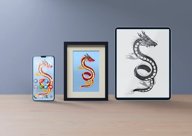 Free Mock-Up And Frame With Snake Sketch Psd