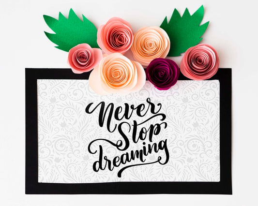 Free Mock-Up Artistic Floral Frame With Inspirational Message Psd