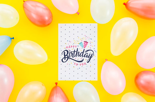 Free Mock-Up Ballons And Birthday Card Psd