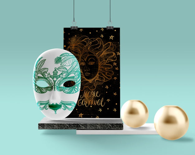 Free Mock-Up Blue Thematic Mask For Carnival Psd