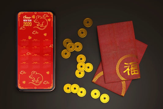 Free Mock-Up Chinese New Year Greeting Card Psd