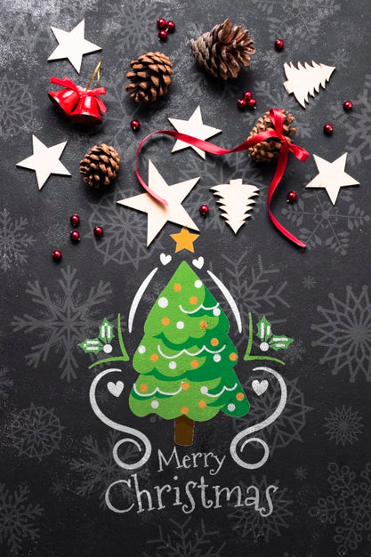 Free Mock-Up Christmas Draw With Decorations Specific Psd