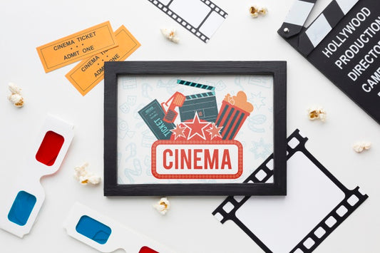 Free Mock-Up Cinema In Frame And 3D Glasses Psd