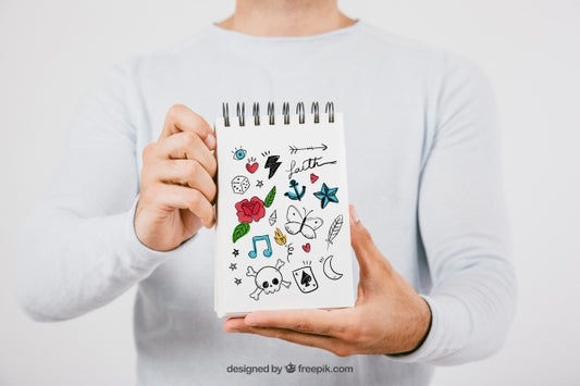Free Mock Up Design With Hands Holding Notebook Psd