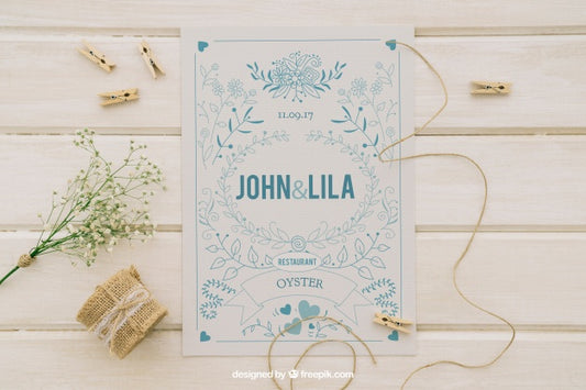 Free Mock Up Design With Wedding Invitation And Ornaments Psd