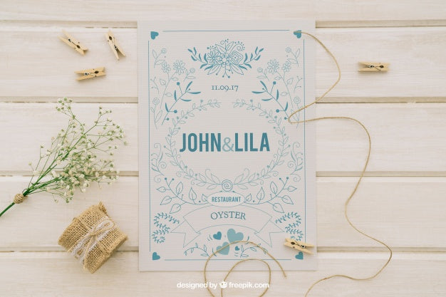 Free Mock Up Design With Wedding Invitation And Ornaments Psd