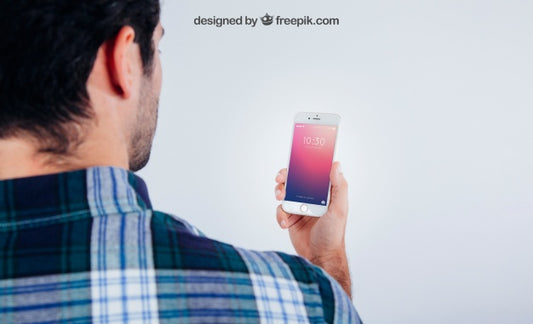 Free Mock Up Design With Young Guy With Smartphone Psd