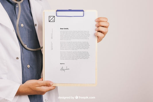 Free Mock Up Design Withmedical Doctor Holding Clipboard Psd