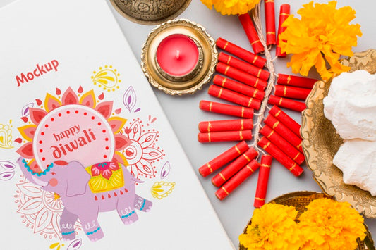 Free Mock-Up Diwali Hindu Festival Elephant And Fireworks Psd
