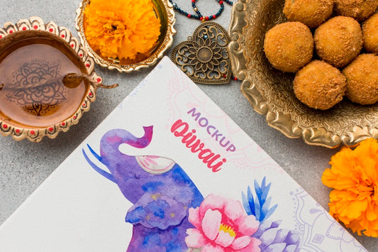 Free Mock-Up Diwali Hindu Festival Elephant And Food Psd