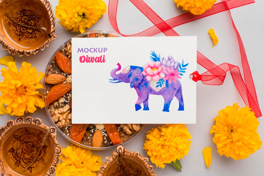 Free Mock-Up Diwali Hindu Festival Floral Arrangement Psd
