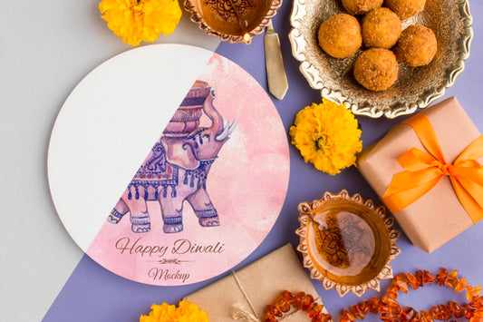 Free Mock-Up Diwali Hindu Festival Food And Gifts Psd