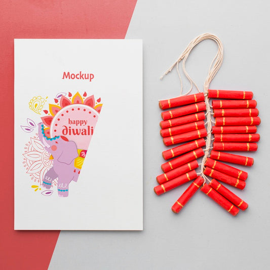 Free Mock-Up Diwali Hindu Festival Stationery Drawing And Fireworks Psd