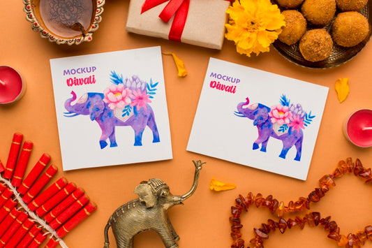 Free Mock-Up Diwali Hindu Festival Various Elephants Psd