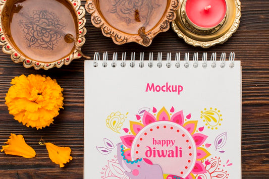 Free Mock-Up Diwali Hindu Festival With Candles Psd